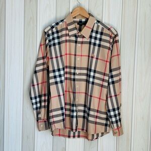 Burberry Beige and Black Plaid Men's Shirt